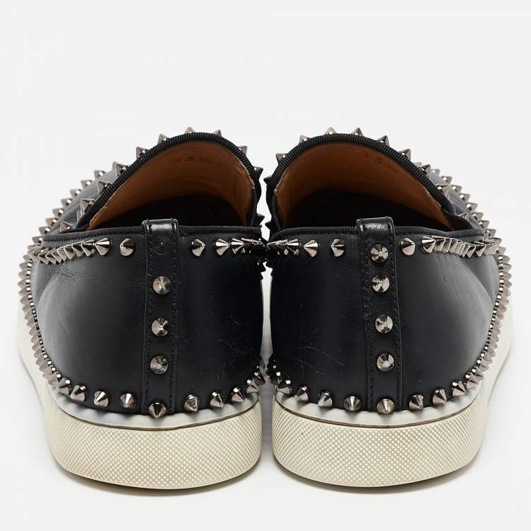Pre Owned Christian Louboutin Black Leather Pik Boat Sneakers Size 43.5