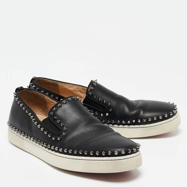 Pre Owned Christian Louboutin Black Leather Pik Boat Sneakers Size 43.5