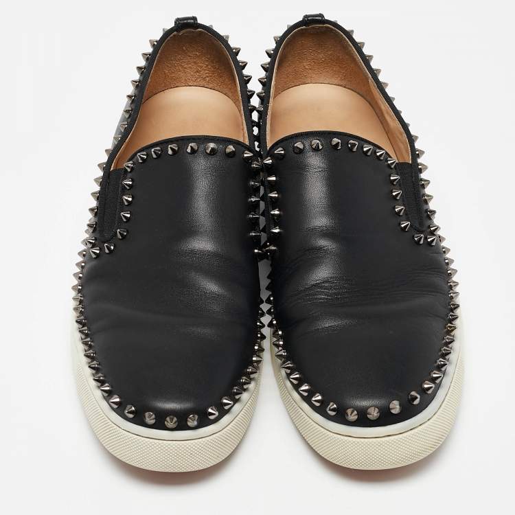 Pre Owned Christian Louboutin Black Leather Pik Boat Sneakers Size 43.5