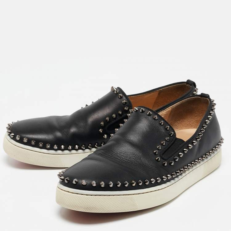 Pre Owned Christian Louboutin Black Leather Pik Boat Sneakers Size 43.5