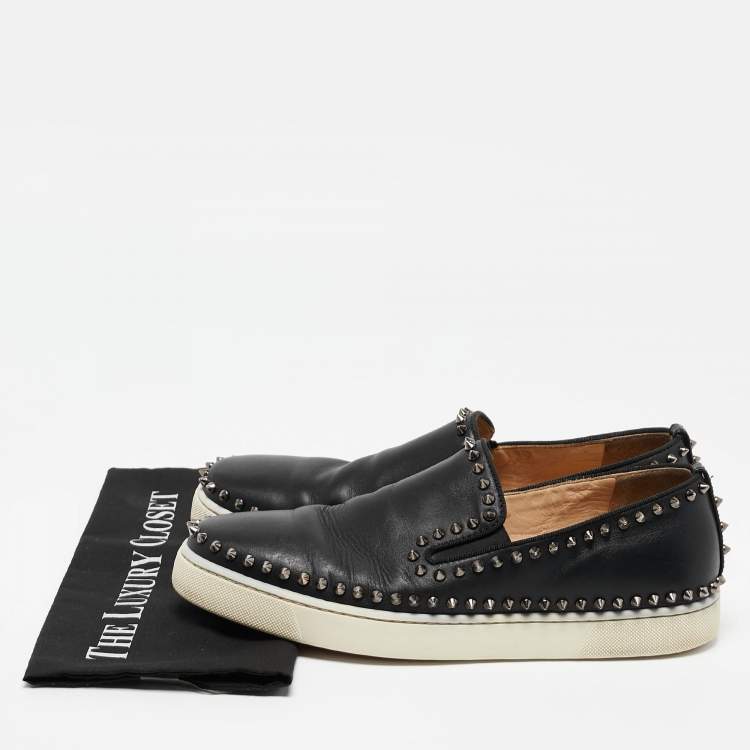 Pre Owned Christian Louboutin Black Leather Pik Boat Sneakers Size 43.5