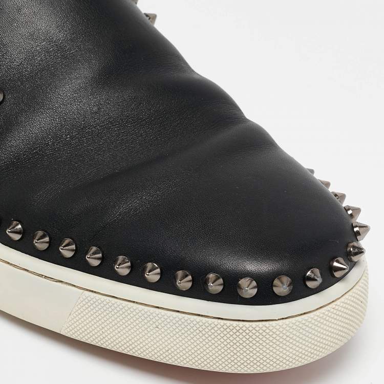 Pre Owned Christian Louboutin Black Leather Pik Boat Sneakers Size 43.5