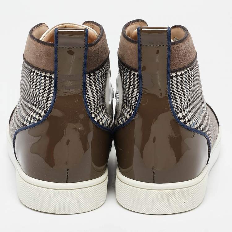 مملوكة مسبقًا Christian Louboutin Multicolor Check Fabric and Leather Louis Spikes Sneakers Size 43