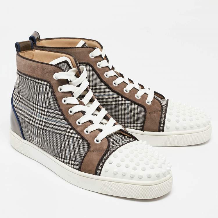 مملوكة مسبقًا Christian Louboutin Multicolor Check Fabric and Leather Louis Spikes Sneakers Size 43