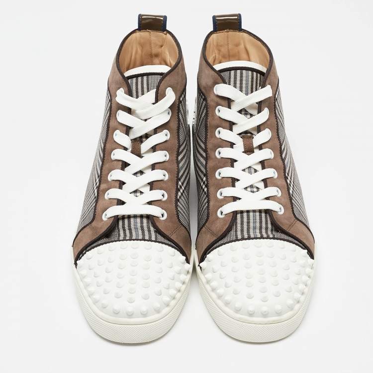 مملوكة مسبقًا Christian Louboutin Multicolor Check Fabric and Leather Louis Spikes Sneakers Size 43