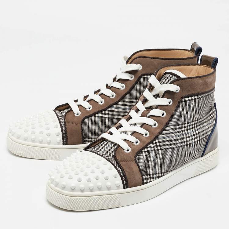 مملوكة مسبقًا Christian Louboutin Multicolor Check Fabric and Leather Louis Spikes Sneakers Size 43