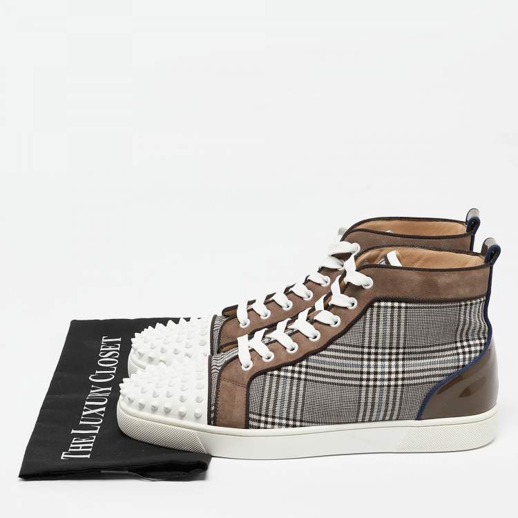 مملوكة مسبقًا Christian Louboutin Multicolor Check Fabric and Leather Louis Spikes Sneakers Size 43