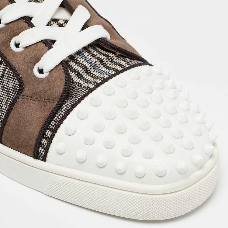 مملوكة مسبقًا Christian Louboutin Multicolor Check Fabric and Leather Louis Spikes Sneakers Size 43