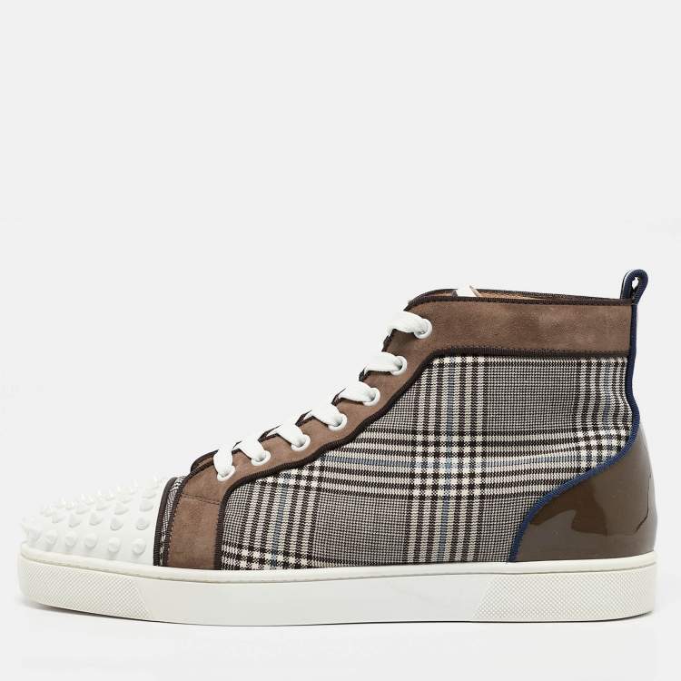 مملوكة مسبقًا Christian Louboutin Multicolor Check Fabric and Leather Louis Spikes Sneakers Size 43