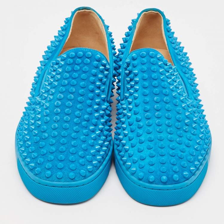 مملوكة مسبقًا Christian Louboutin Blue Suede Roller Boat Sneakers Size 43