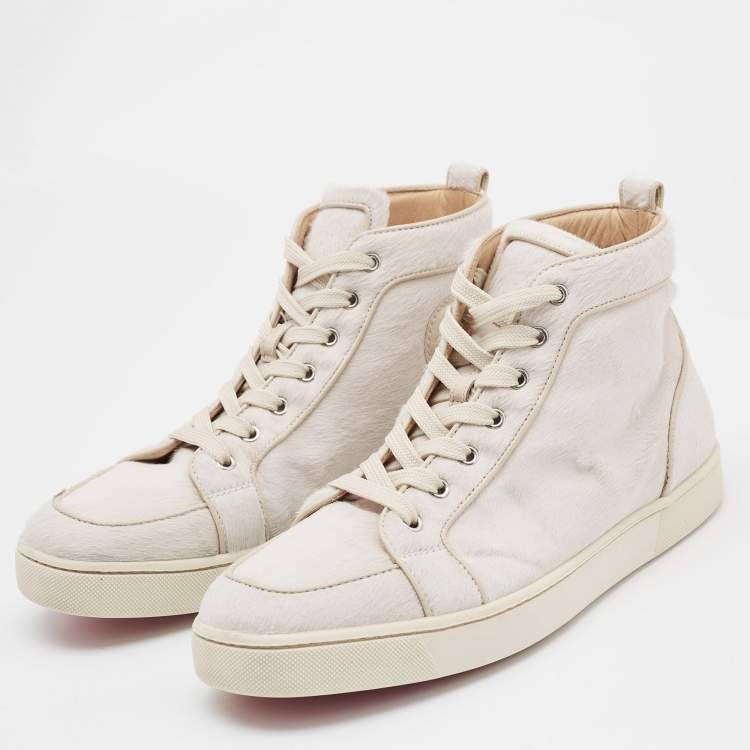 Pre Owned Christian Louboutin Cream Calf Hair Rantus Orlato Sneakers Size 44