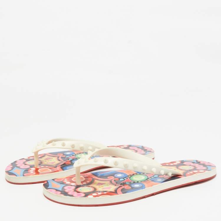 Pre Owned Christian Louboutin Off White Rubber Loubi Flat Thong Sandals Size 41