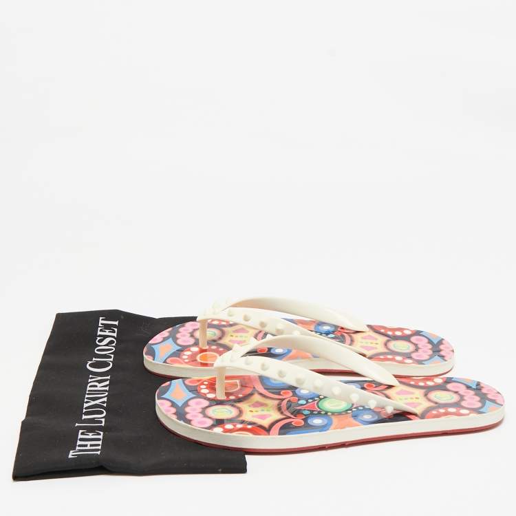 Pre Owned Christian Louboutin Off White Rubber Loubi Flat Thong Sandals Size 41
