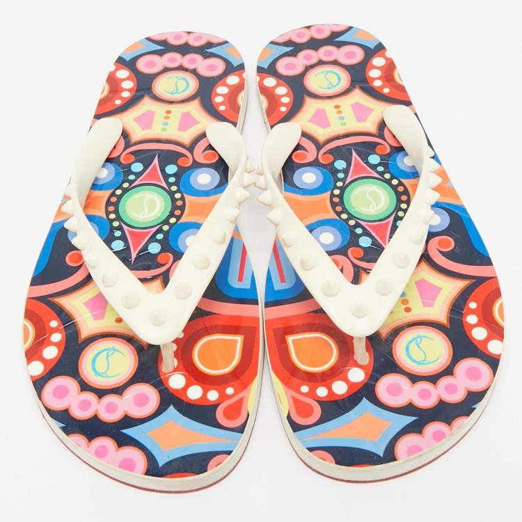 Pre Owned Christian Louboutin Off White Rubber Loubi Flat Thong Sandals Size 41