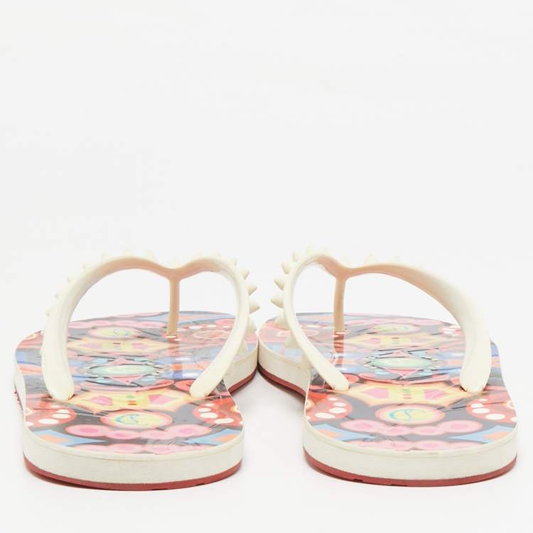 Pre Owned Christian Louboutin Off White Rubber Loubi Flat Thong Sandals Size 41