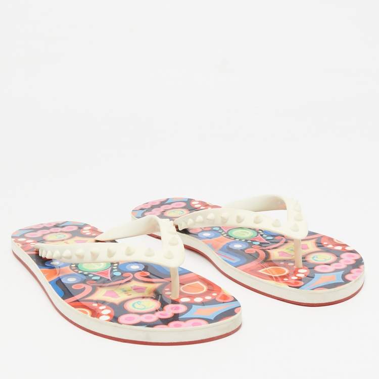 Pre Owned Christian Louboutin Off White Rubber Loubi Flat Thong Sandals Size 41