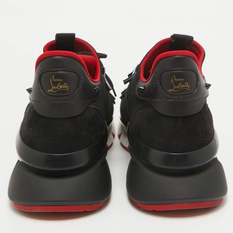 Pre Owned Christian Louboutin Black Neoprene and Leather Red Runner Sneakers Size 43