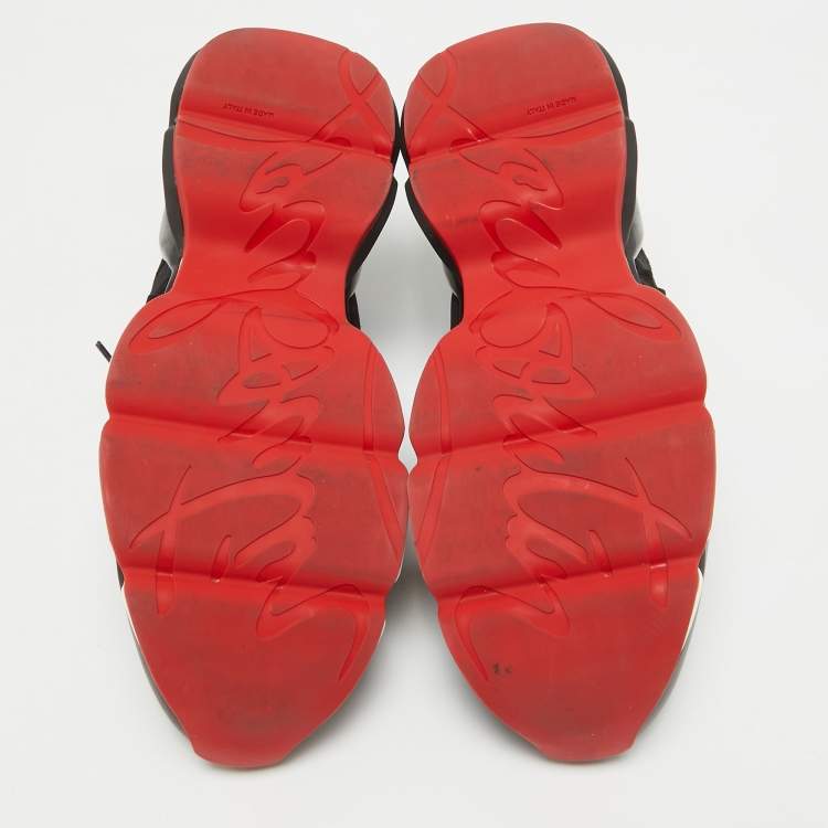 Pre Owned Christian Louboutin Black Neoprene and Leather Red Runner Sneakers Size 43