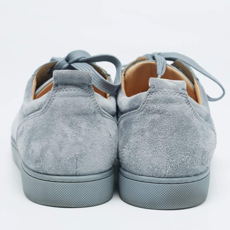 Pre Owned Christian Louboutin Blue Suede Louis Junior Spikes Lace Up Sneakers Size 42