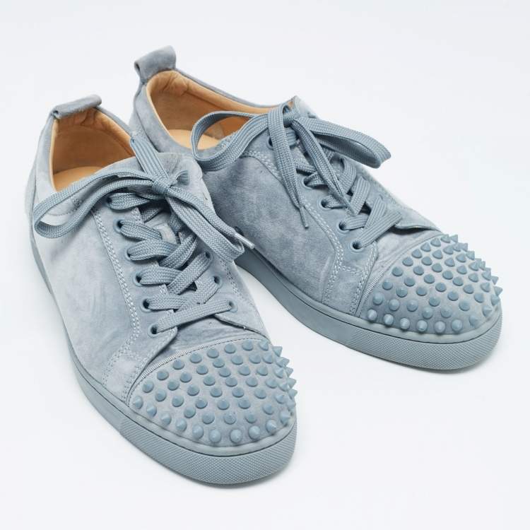 Pre Owned Christian Louboutin Blue Suede Louis Junior Spikes Lace Up Sneakers Size 42