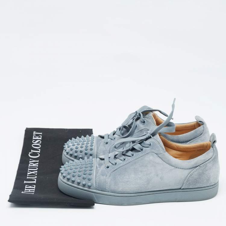 Pre Owned Christian Louboutin Blue Suede Louis Junior Spikes Lace Up Sneakers Size 42