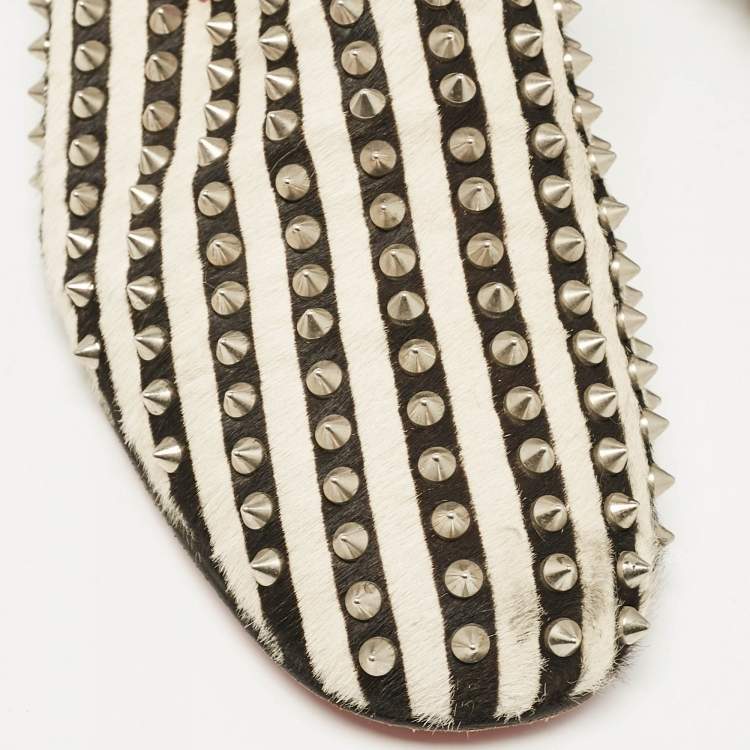 Pre Owned Christian Louboutin Black/White Calf Hair Rollerboy Spiked Loafers Size 42