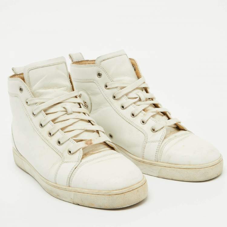 Pre Owned Christian Louboutin White Leather Louis High Top Sneakers Size 43