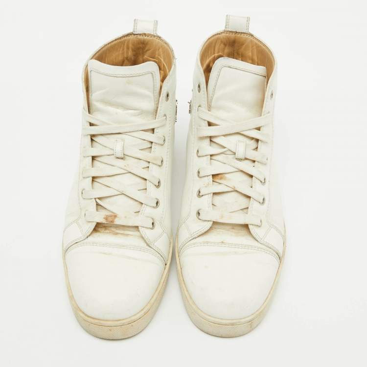 Pre Owned Christian Louboutin White Leather Louis High Top Sneakers Size 43