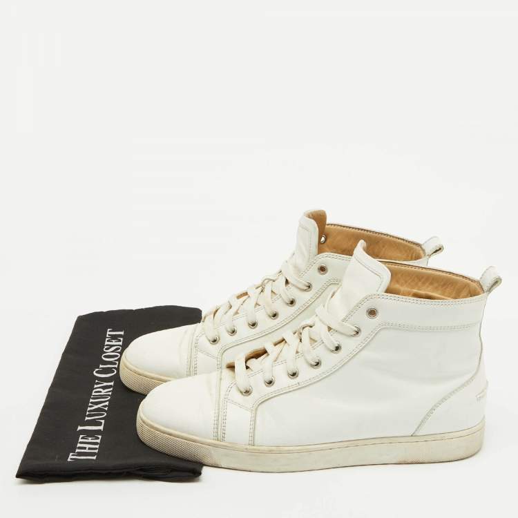 Pre Owned Christian Louboutin White Leather Louis High Top Sneakers Size 43