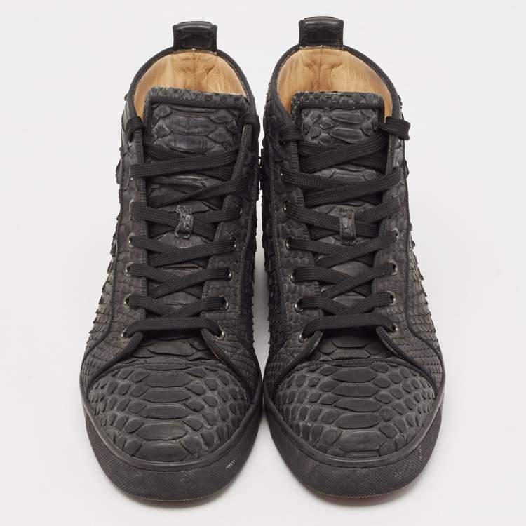 Pre Owned Christian Louboutin Black Python Leather Louis Orlato High Top Sneakers Size 44
