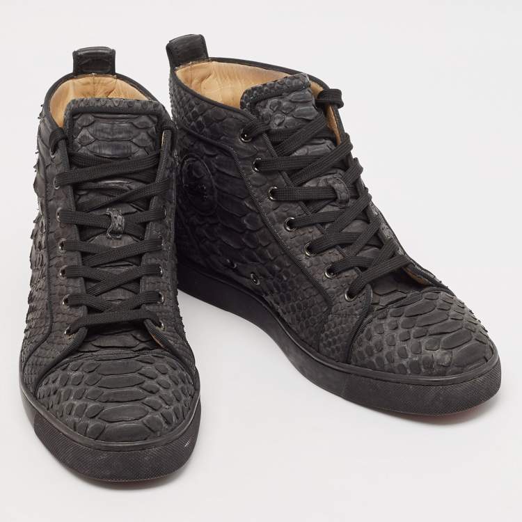 Pre Owned Christian Louboutin Black Python Leather Louis Orlato High Top Sneakers Size 44