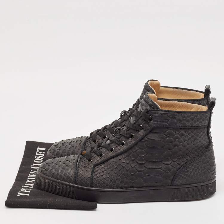 Pre Owned Christian Louboutin Black Python Leather Louis Orlato High Top Sneakers Size 44