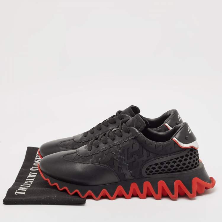 Pre Owned Christian Louboutin Black Leather Loubishark Low Top Sneakers Size 44.5