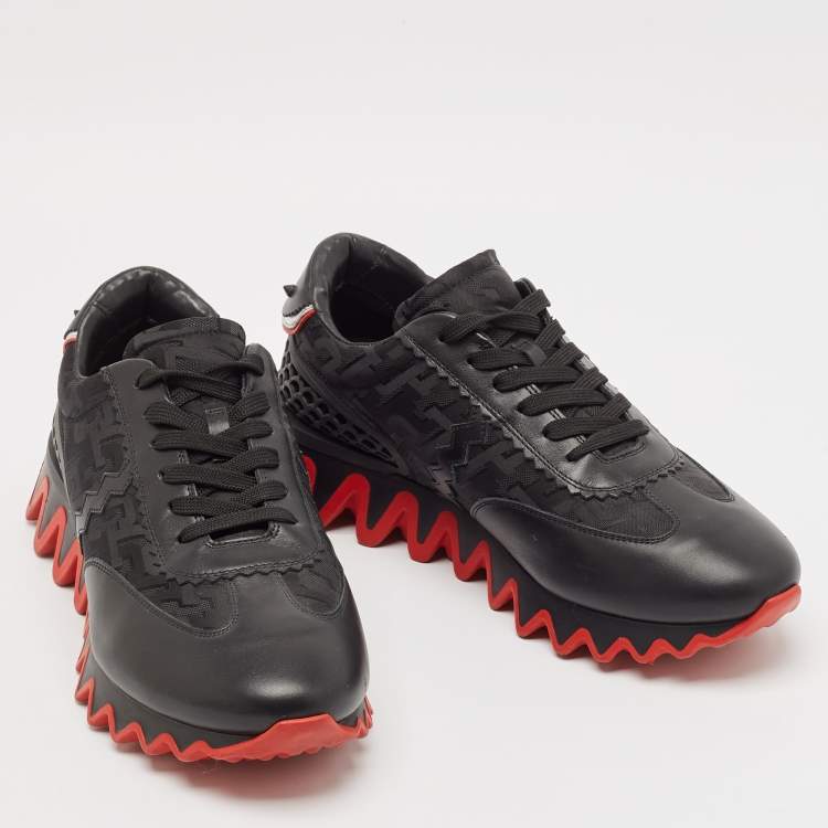 Pre Owned Christian Louboutin Black Leather Loubishark Low Top Sneakers Size 44.5