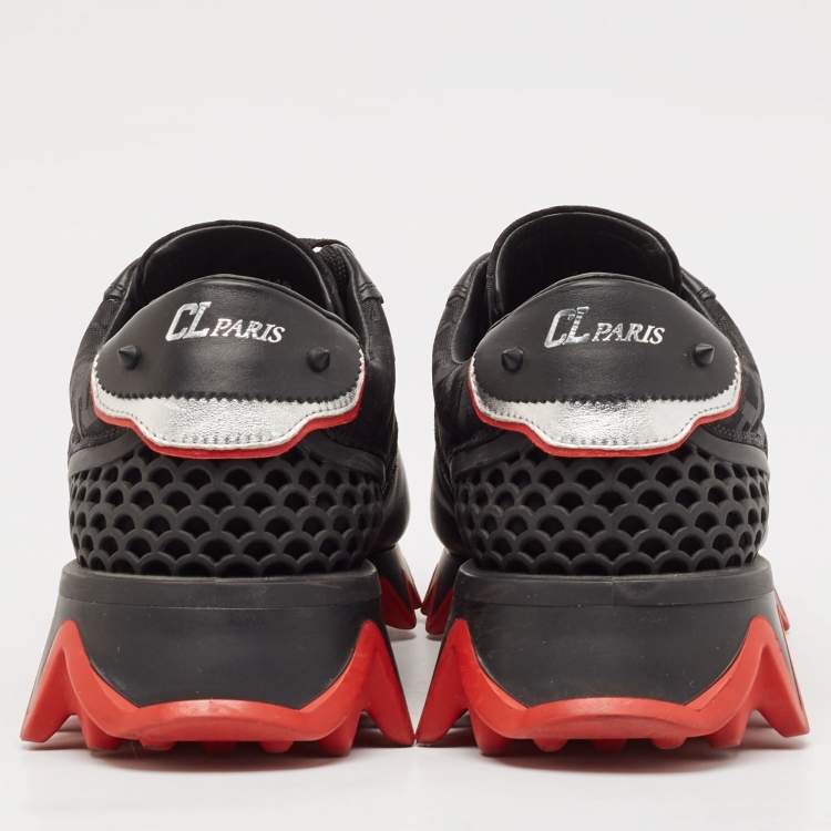 Pre Owned Christian Louboutin Black Leather Loubishark Low Top Sneakers Size 44.5