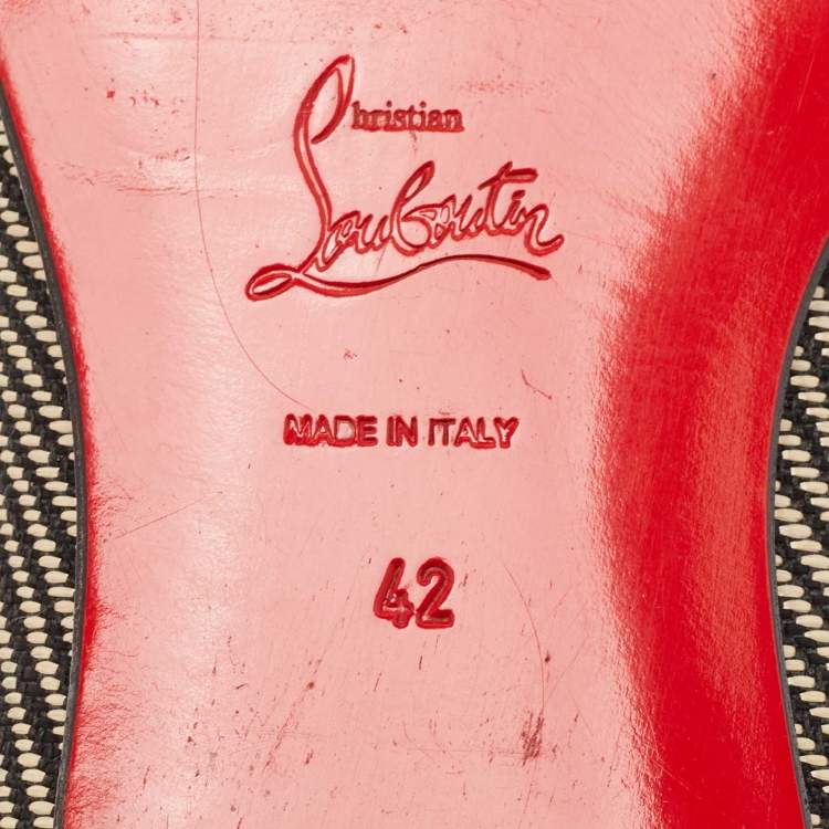 Pre Owned Christian Louboutin Black/Beige Woven Raffia Dandelion Tassel Slip On Loafers Size 42