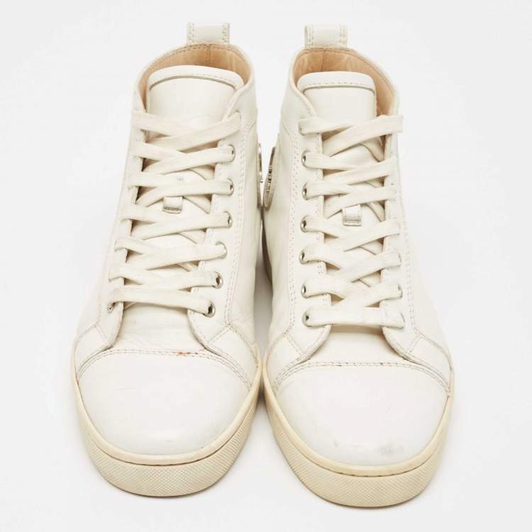Pre Owned Christian Louboutin White Leather Louis High Top Sneakers Size 41