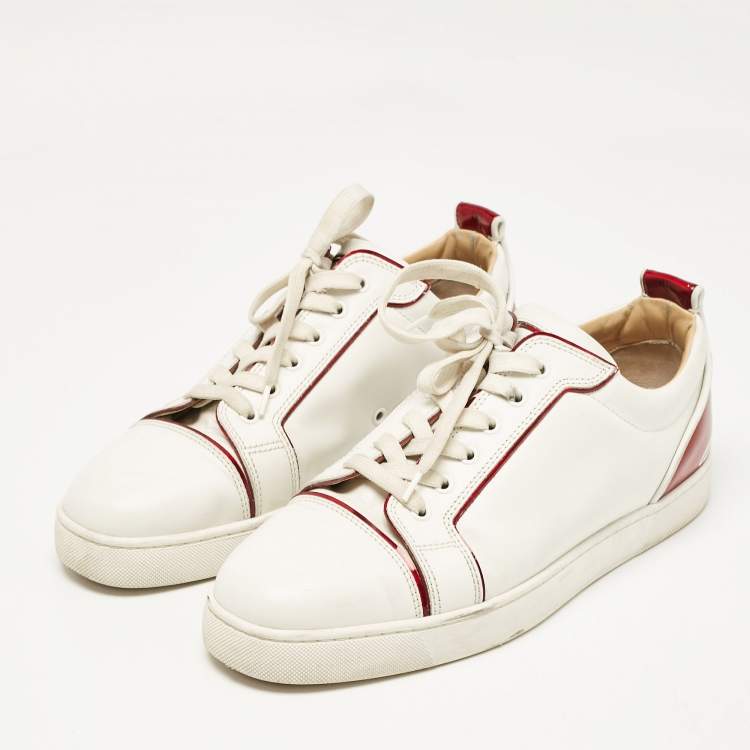 Pre Owned Christian Louboutin White/Red Leather Louis Junior Lace Up Sneakers Size 44