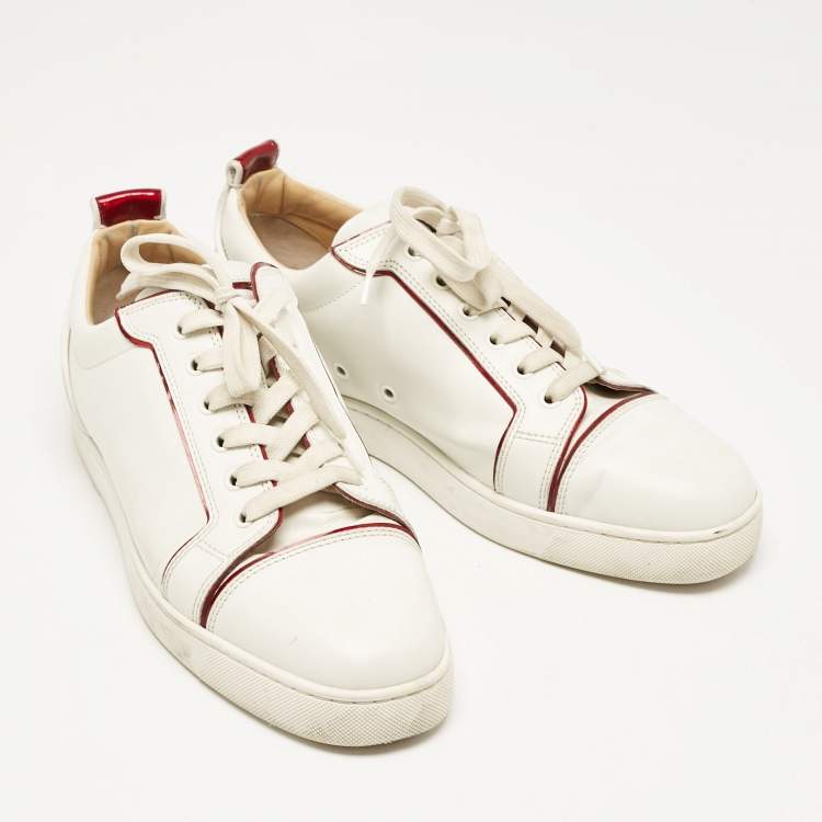 Pre Owned Christian Louboutin White/Red Leather Louis Junior Lace Up Sneakers Size 44