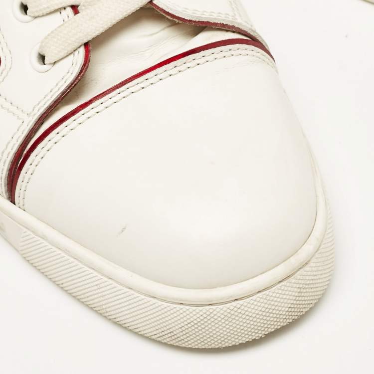 Pre Owned Christian Louboutin White/Red Leather Louis Junior Lace Up Sneakers Size 44
