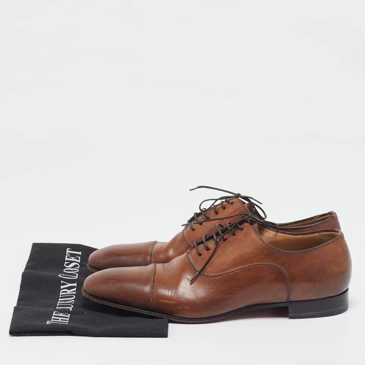 Pre Owned Christian Louboutin Brown Leather Greggo Oxfords Size 40.5