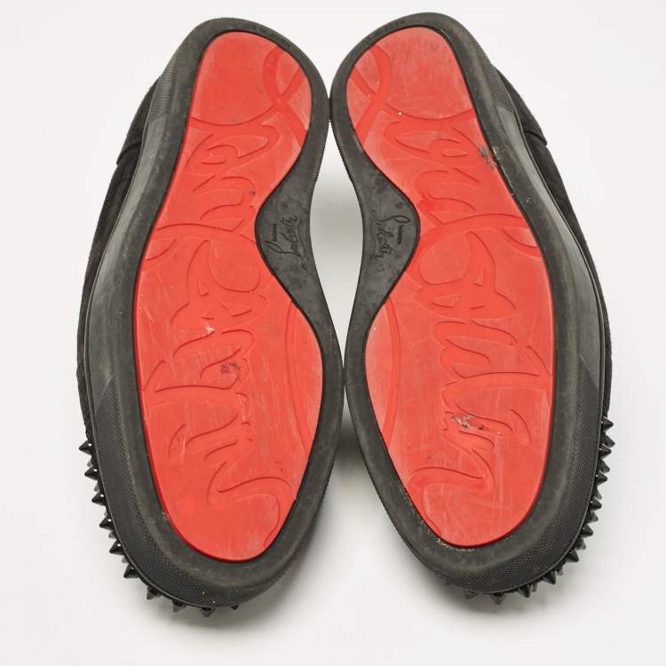 Pre Owned Christian Louboutin Black Suede Louis Junior Spikes Sneakers Size 42.5