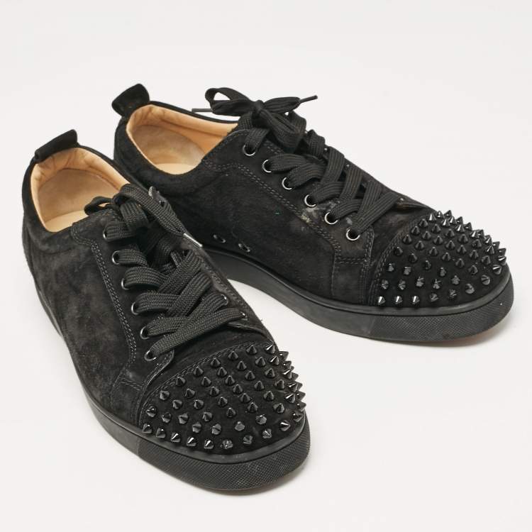 Pre Owned Christian Louboutin Black Suede Louis Junior Spikes Sneakers Size 42.5