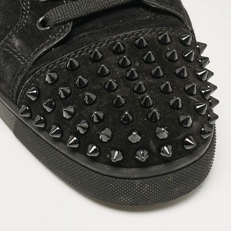 Pre Owned Christian Louboutin Black Suede Louis Junior Spikes Sneakers Size 42.5