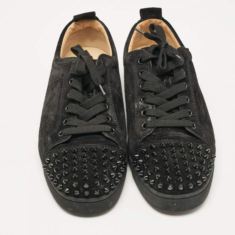 Pre Owned Christian Louboutin Black Suede Louis Junior Spikes Sneakers Size 42.5