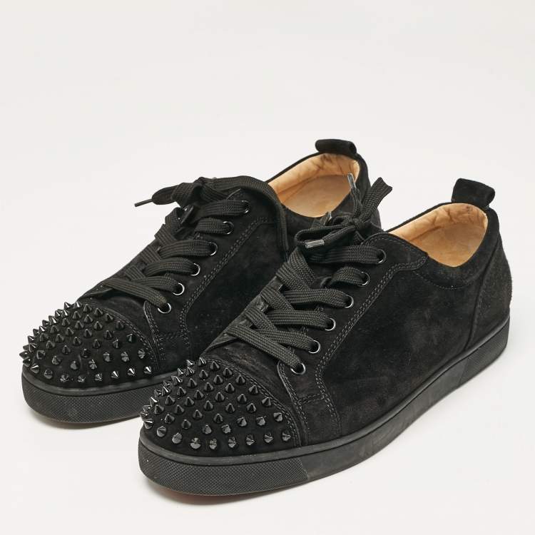 Pre Owned Christian Louboutin Black Suede Louis Junior Spikes Sneakers Size 42.5