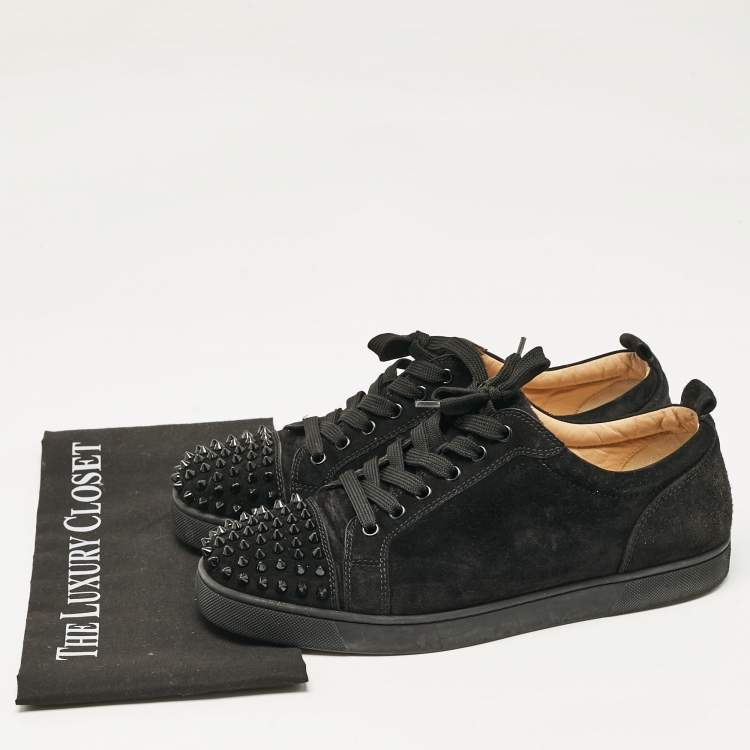 Pre Owned Christian Louboutin Black Suede Louis Junior Spikes Sneakers Size 42.5