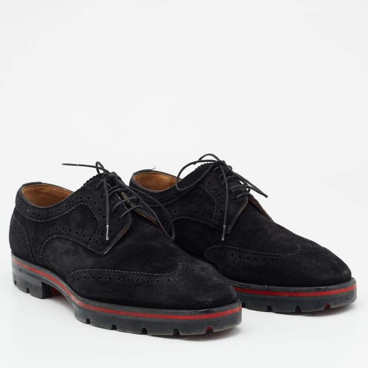 Pre Owned Christian Louboutin Black Suede Hubertus Lace Up Oxford Size 40