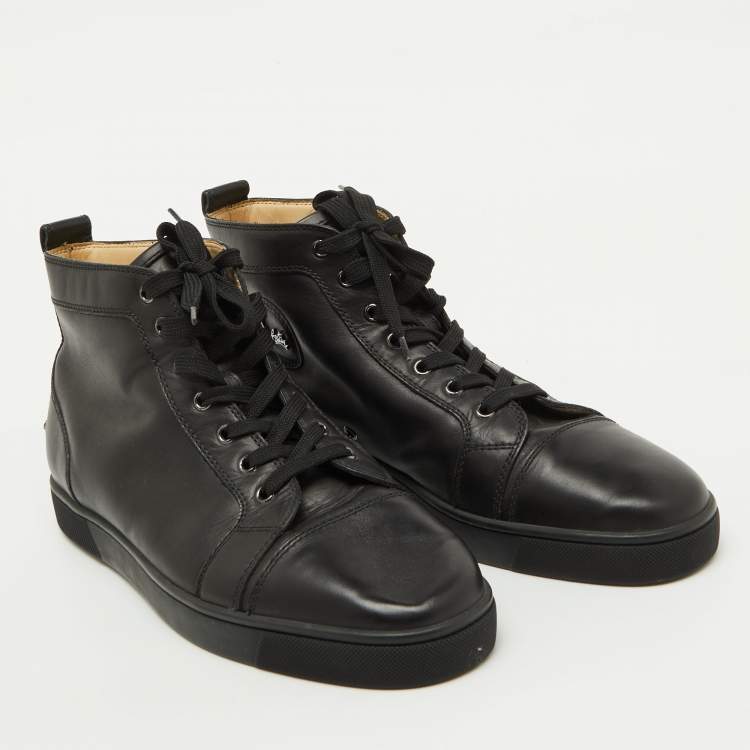 Pre Owned Christian Louboutin Black Leather Louis High Top Sneakers Size 44.5