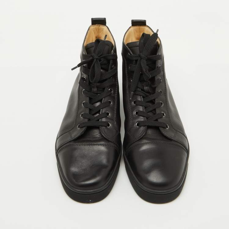 Pre Owned Christian Louboutin Black Leather Louis High Top Sneakers Size 44.5
